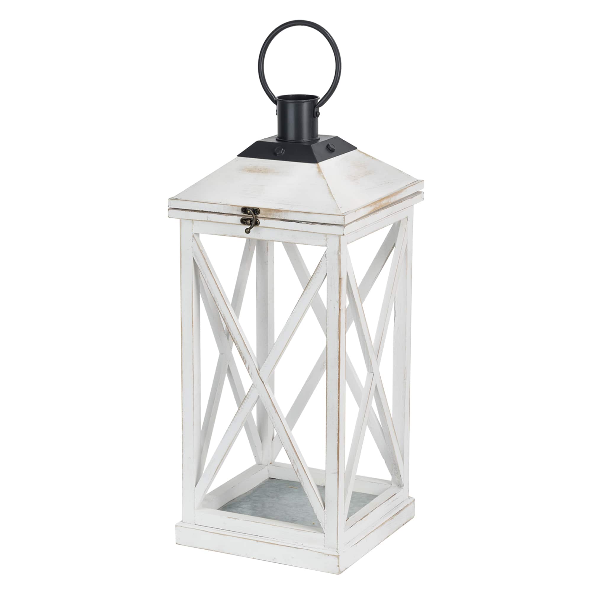 Modern Farmhouse White Wooden Lantern Set, 24" & 17"